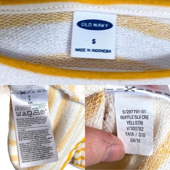 Old Navy Lemon Yellow Ruffled Stripe Pull On Crewneck Sweatshirt Top Small - Picture 10 of 15